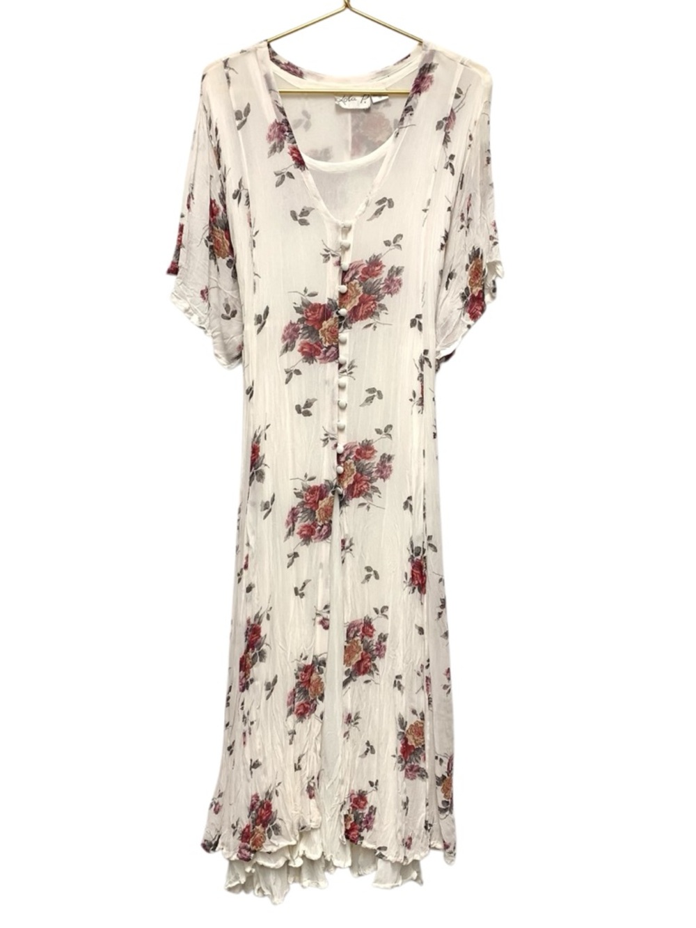 Vintage Crinkle Gauze Layered Maxi Dress Medium Floral Grunge Cottage Boho 90s